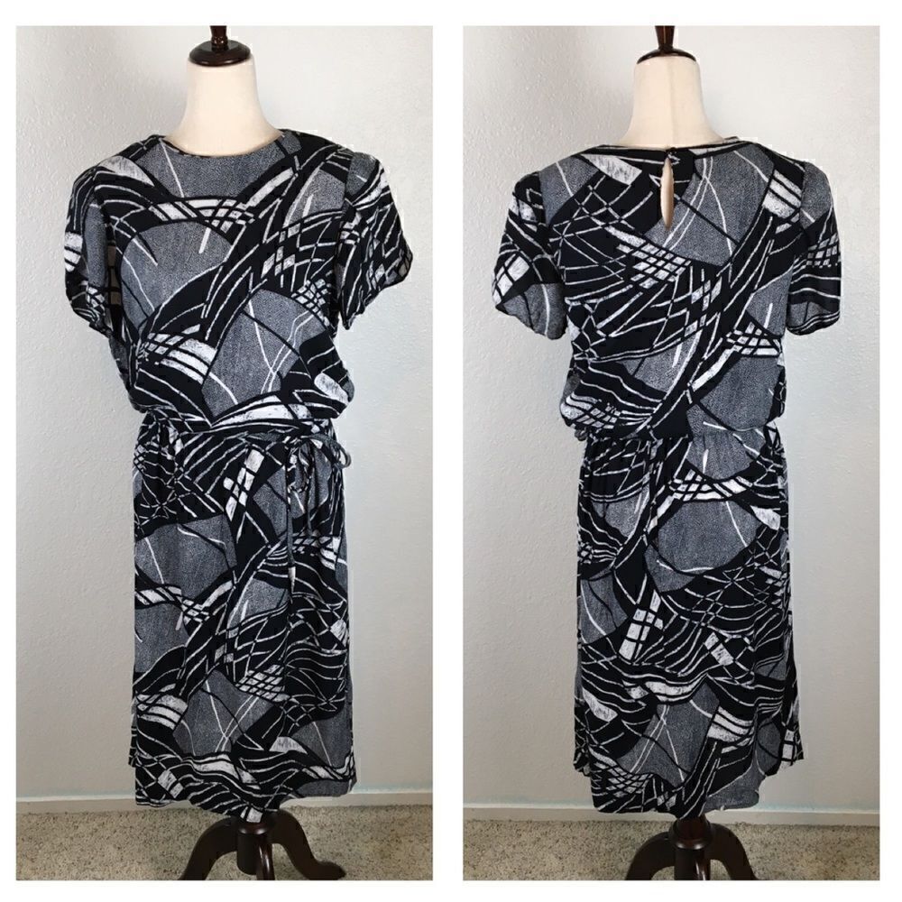 Vintage 80’s Lady Carol geometric print dress 8*